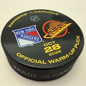 Rangers Vs Canucks JT Miller Tom Willander First Game Warm Up Puck Oct 28 2025